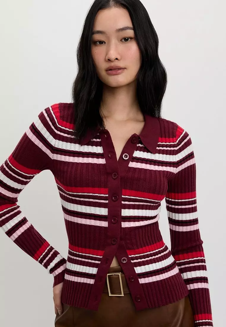 Striped Knit Top - Burgundy