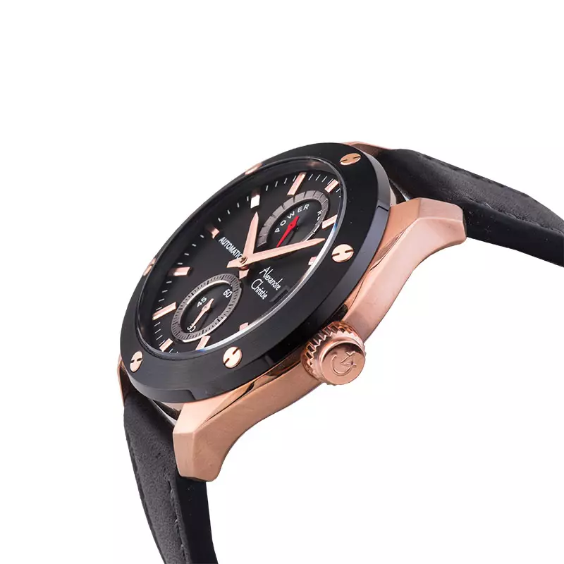 Jam Tangan Pria Alexandre Christie Automatic AC 3044 MA LBRBA Man Black Dial Leather Strap