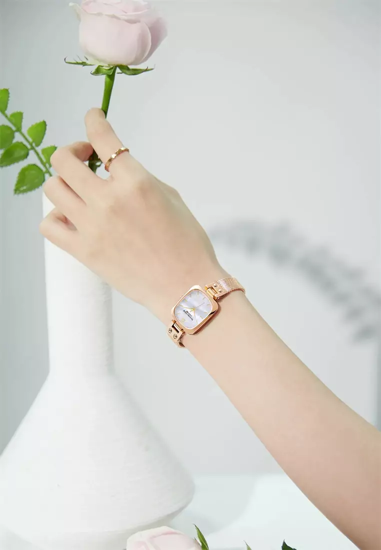 Vivian 22×26mm女士手表 不鏽鋼表帶 長方形天然貝母表盤 優雅經典-玫瑰金