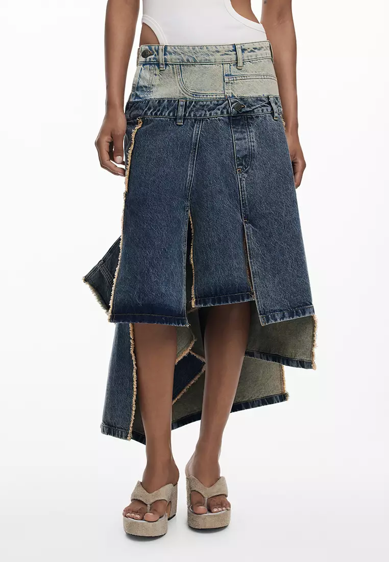 Long skirt with double waistband