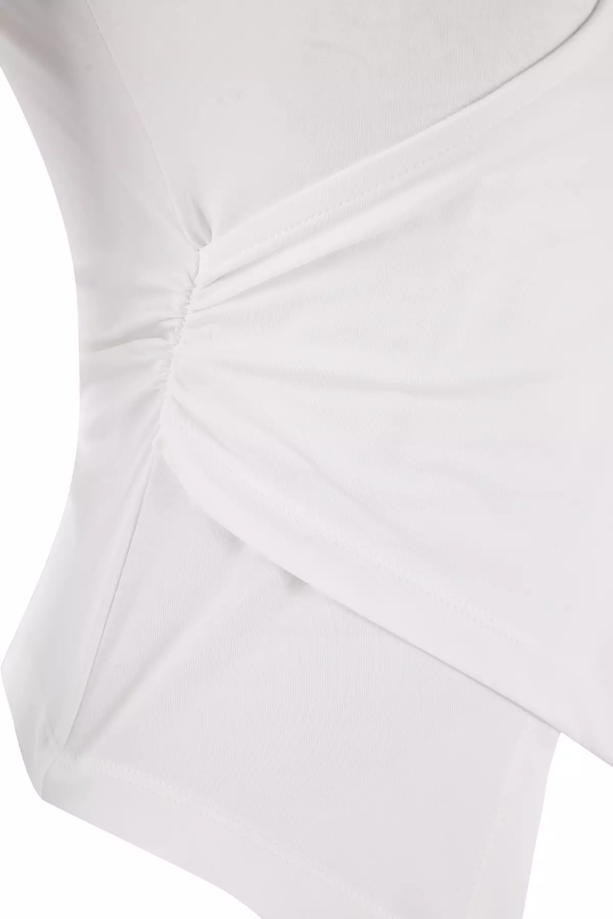 Ecru Fitted/Bodycon Sleeveless Asymmetrical Cotton Stretchy Knitted Blouse Twoss26Bz81