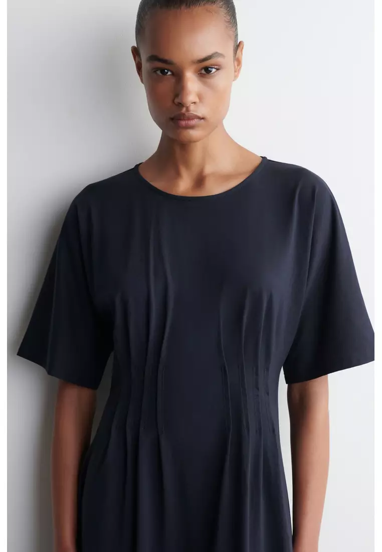 PINTUCKED COTTON MIDI DRESS