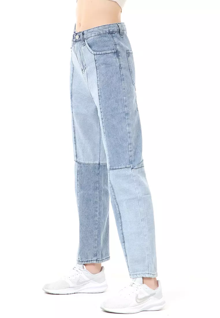 Stella Celana Jeans Wanita Long Pants Model Kombinasi Warna Material Denim ORIGINAL - Blue
