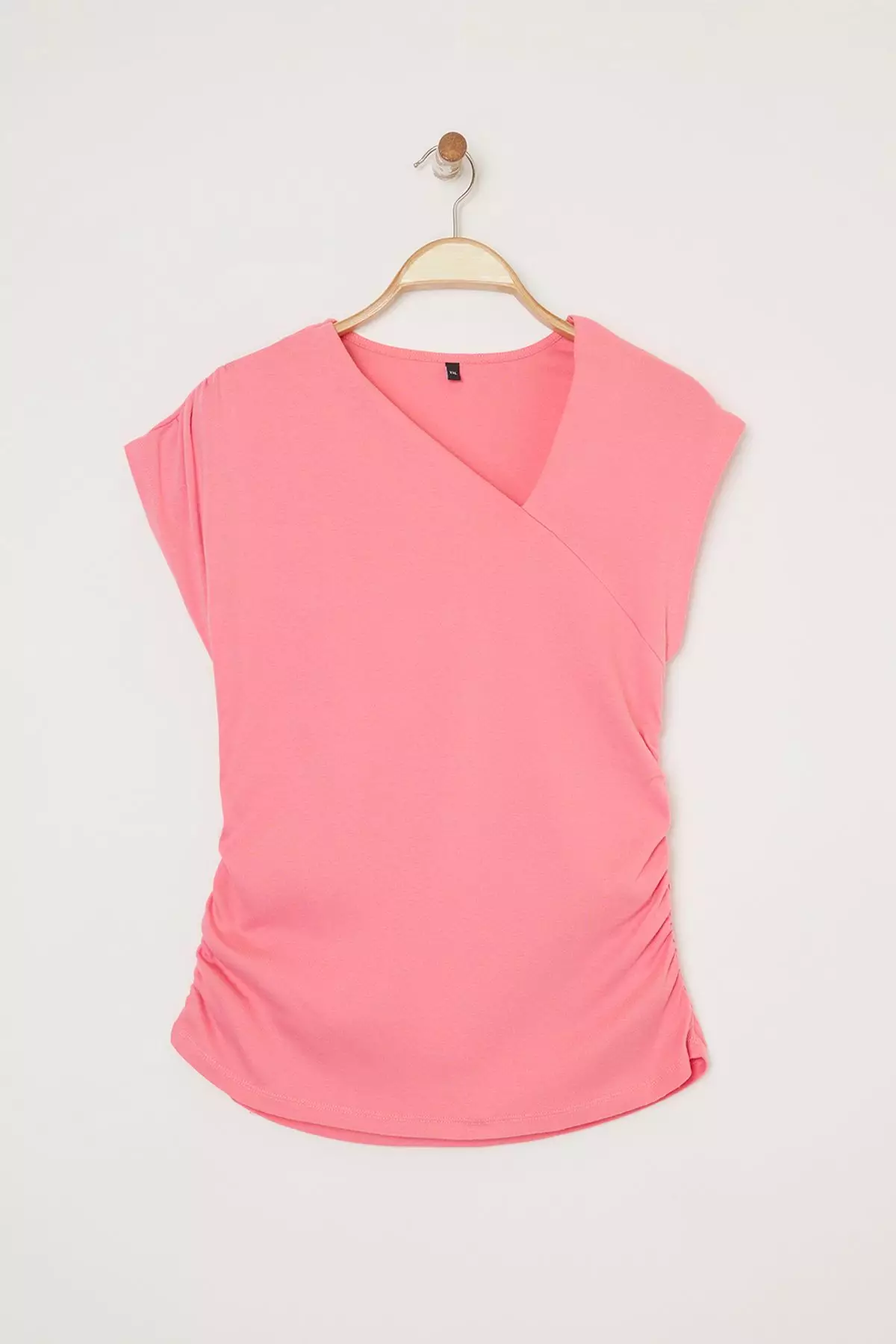 Pink Soft Fabric Asymmetrical Collar 100% Cotton Knitted Plus Size Blouse Tbbss25Af00002