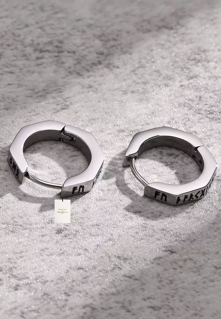 Unisex Stainless Steel Runes Octagon Earrings JW QX-526