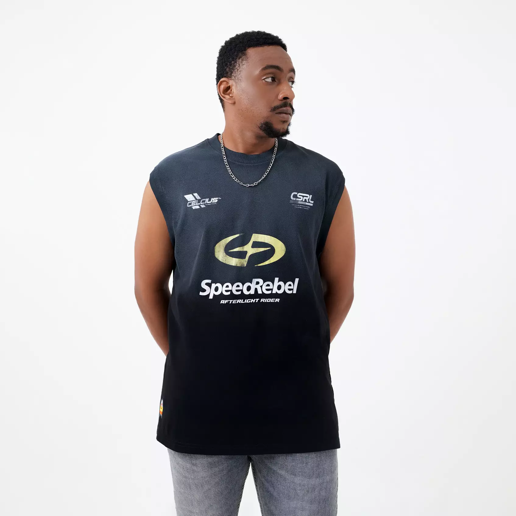 CELCIUS Speed Rebel Kaos Sleeveless Graphic Wash LIN001402C Hitam