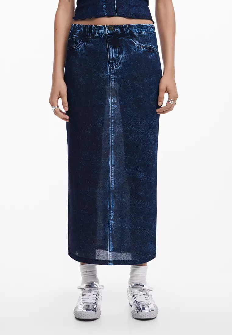 Long denim skirt