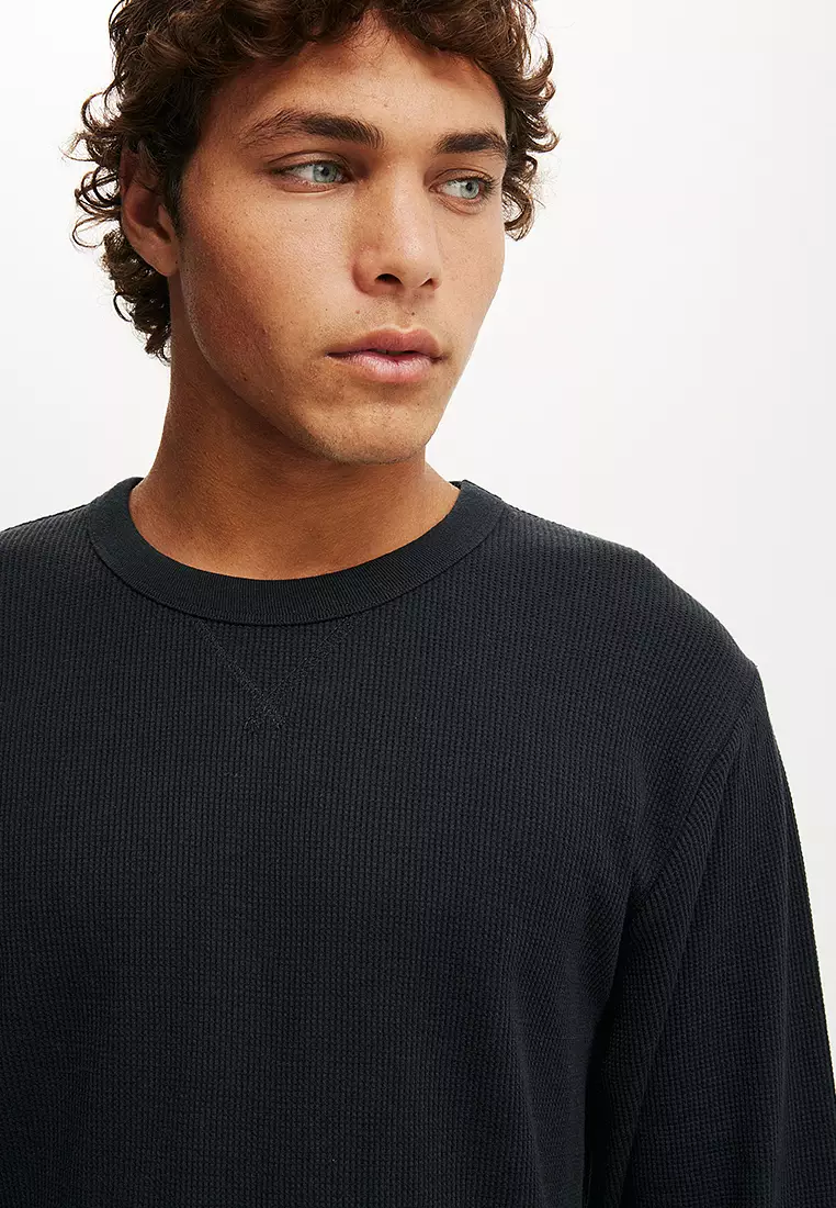 Cropped Fit Textured Long Sleeves Tee