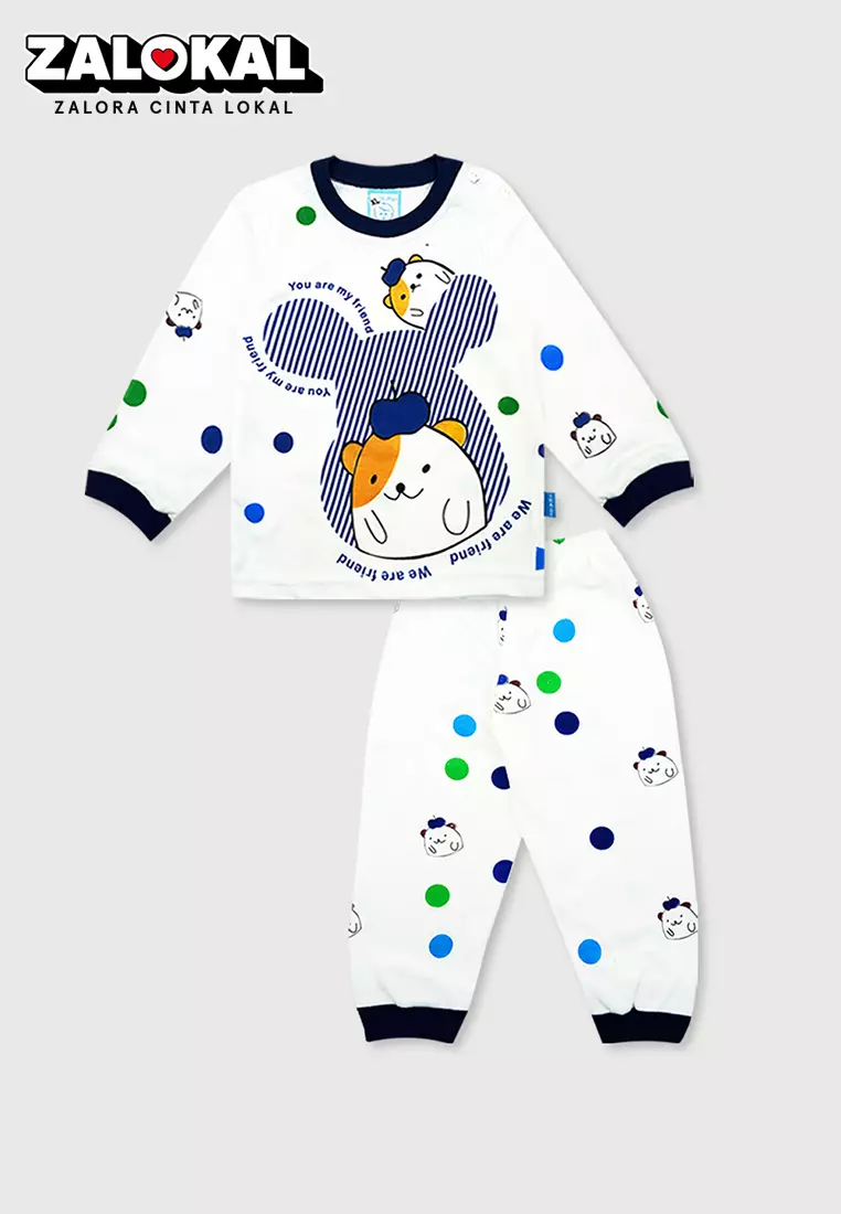 Wakakids Piyama Bayi Anak Usia 6 Bulan Hingga 12 Bulan Baby Pajamas Baju Tidur Motif We Are Friends 2828 Navy