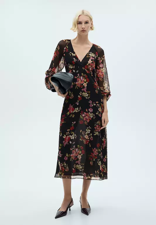 Floral Puff-Sleeves Dress