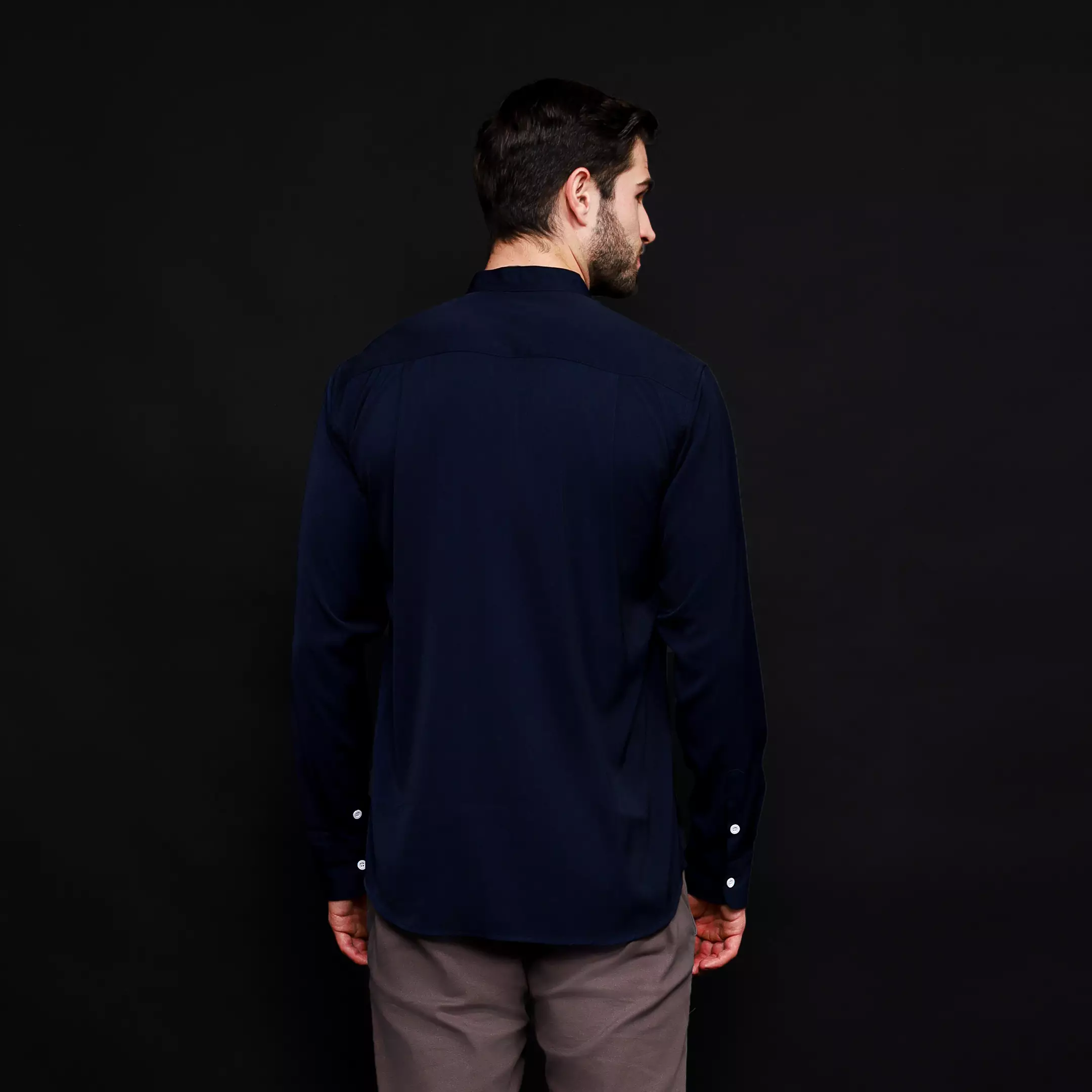 Rayon Shanghai Kemeja Panjang Polos Navy