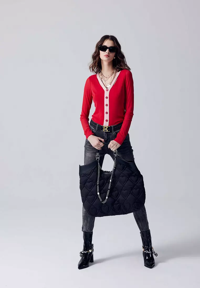 V-Neck Top With Contrast Trim Detail