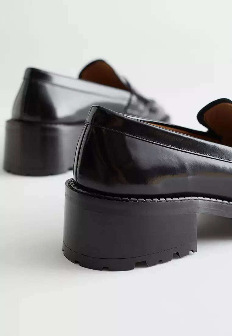 Heeled Leather Penny Loafers
