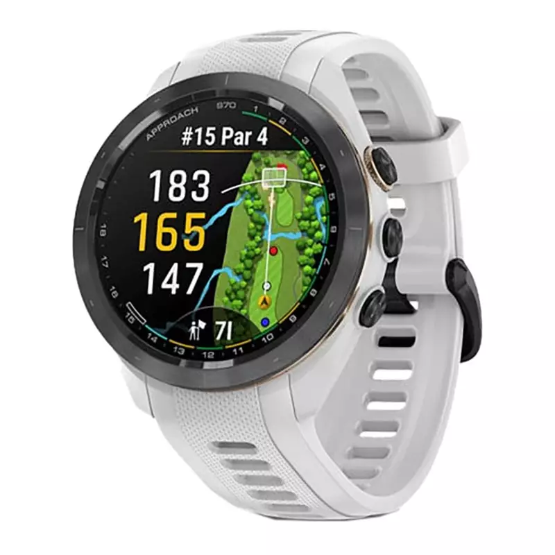 Jam Tangan Unisex Garmin Approach S70 010-02746-50 Smartwatch 42mm Premium GPS Golf Digital Dial White Silicone Strap