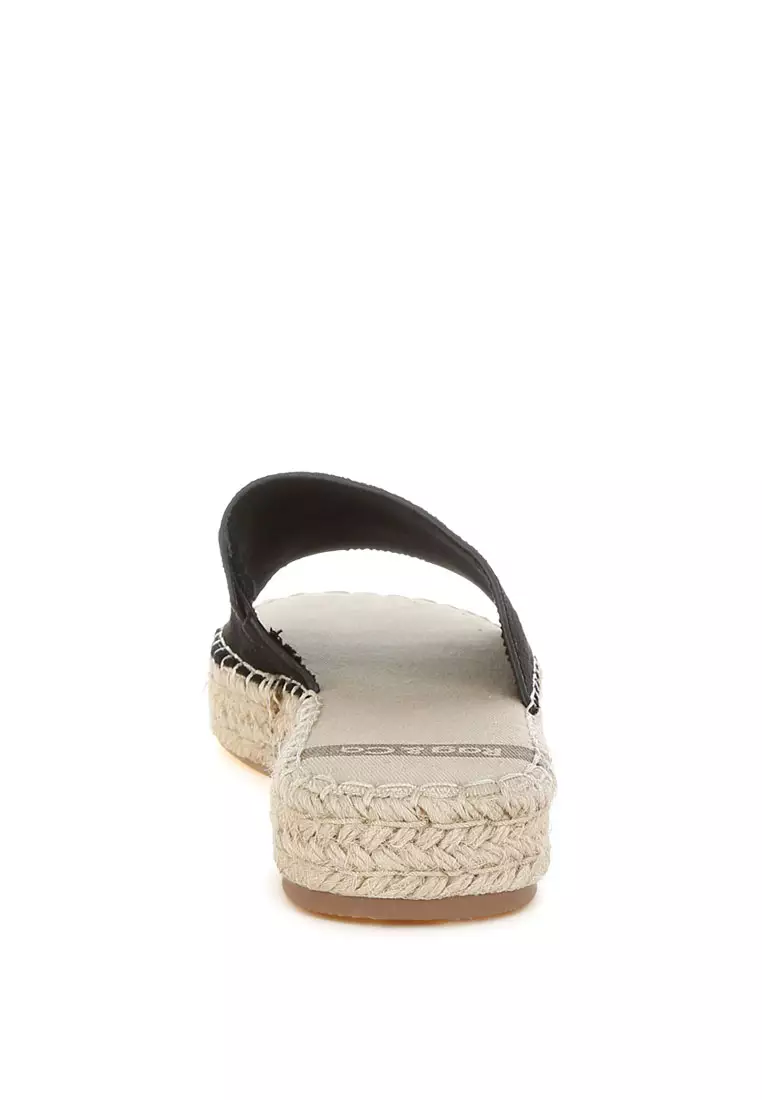 Sepatu Flat Espadrille Kulit Lembut Asli Warna Hitam