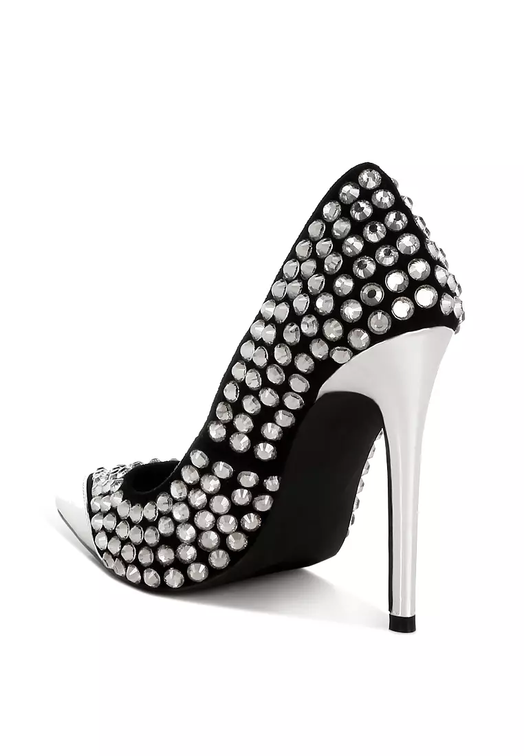 Diamante Embellished Stiletto Pumps In Black