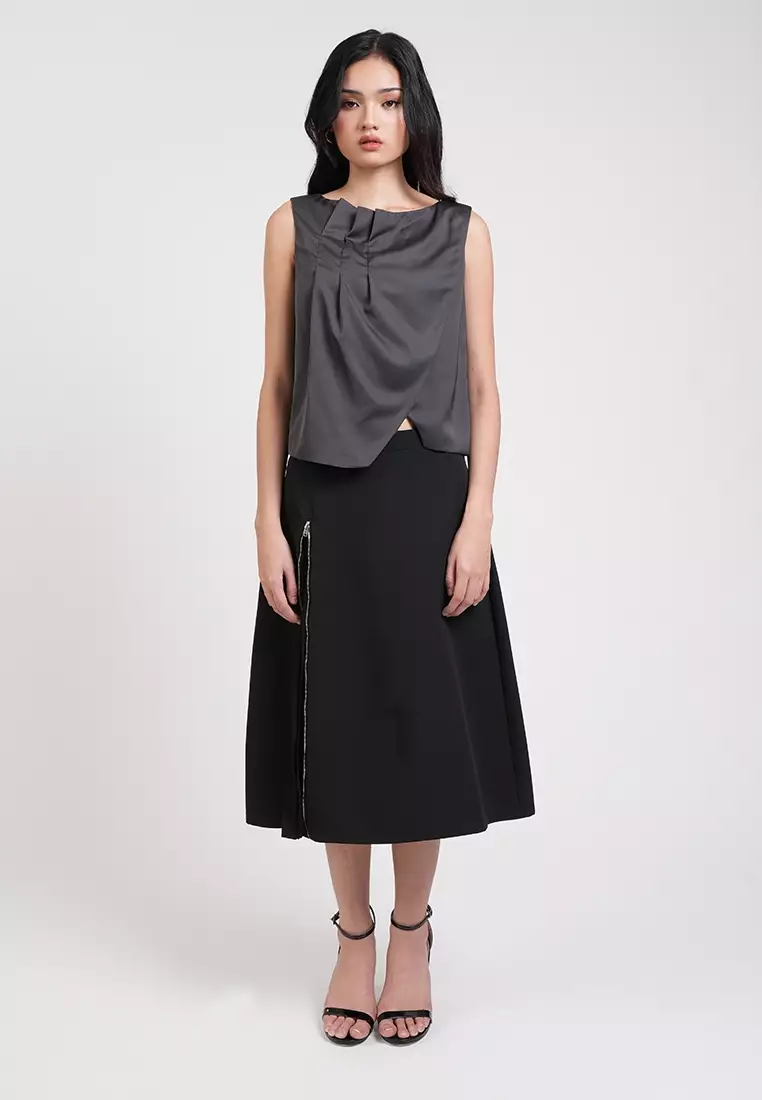 Athena Satin Draped Sleeveless Top