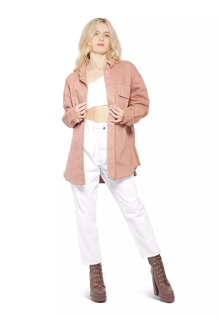 Camel Oversized Long Sleeve Shacket