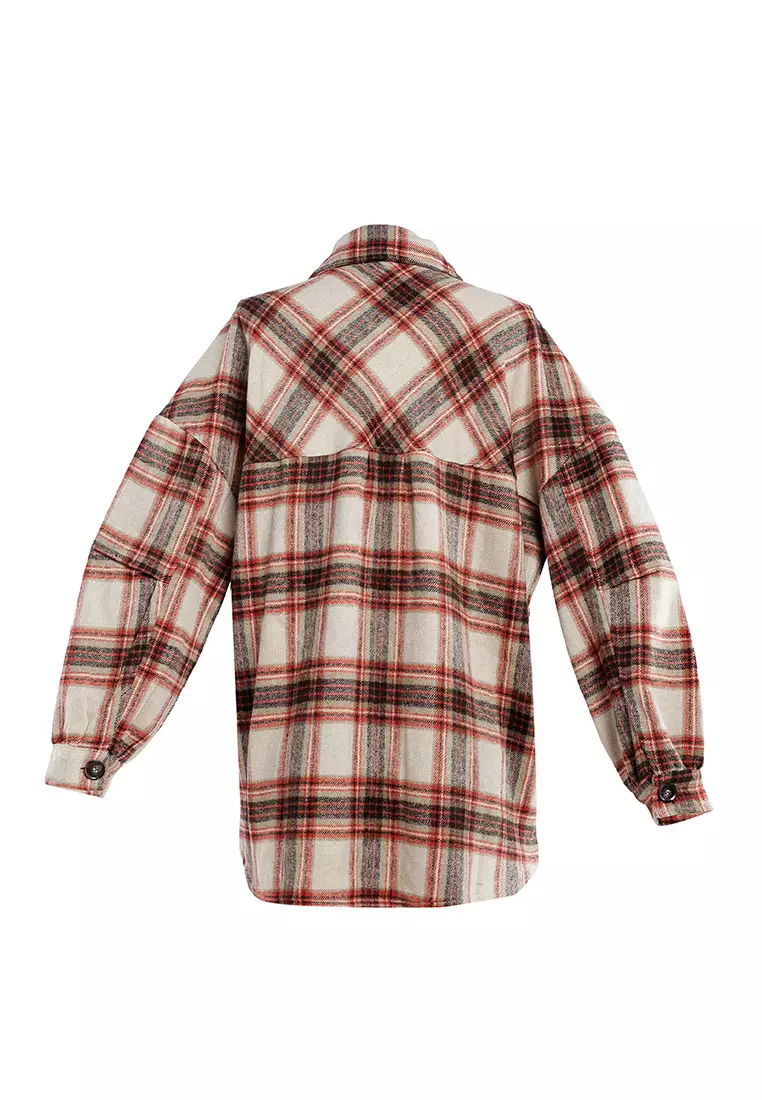 Red Oversized Flannel Plaid Shirt