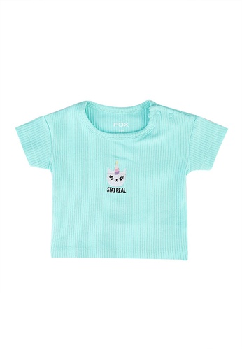 FOX Kids & Baby blue Turquoise Ribbed Short Sleeve Tee 3D464KA8E2C023GS_1