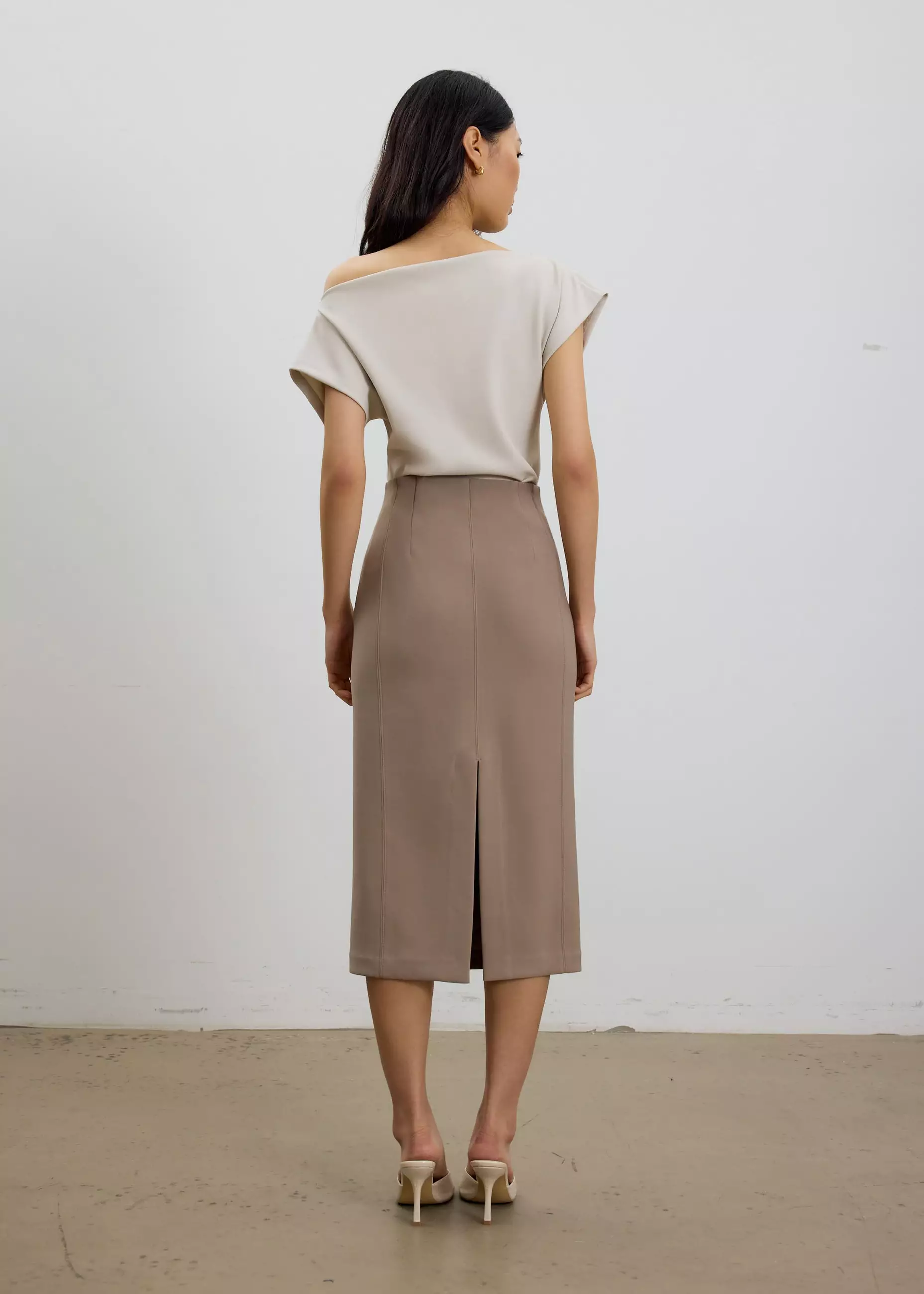 Rok Wanita - Vera Elastic Reversible Panelled Midi Skirt