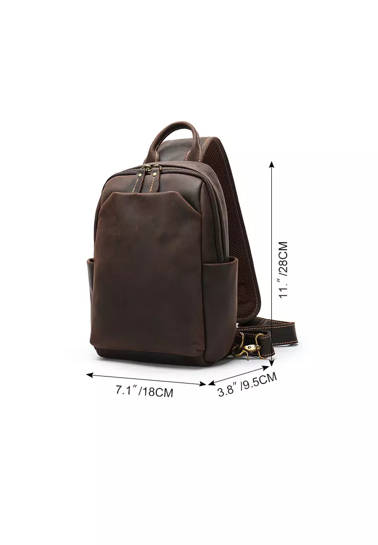 Men's Crazy Horse Cow Leather Zipper Belt Bags Chest Bags