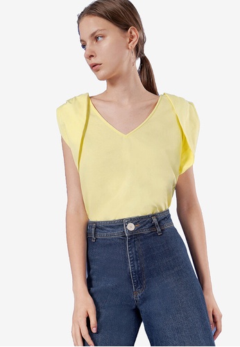 Saturday Club yellow V-Neck Roll Up Sleeveless Top 52607AACA31AD2GS_1