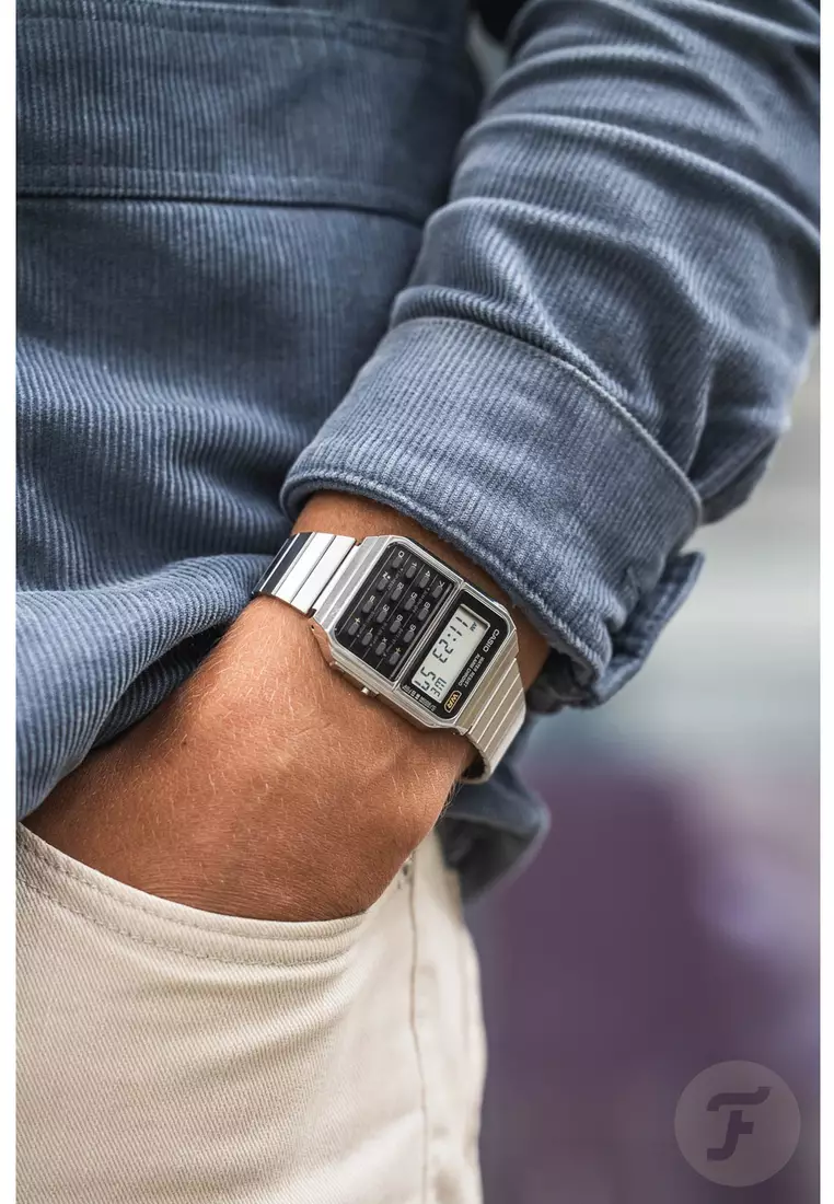 Vintage Men's Digital Calculator Watch CA-500WE-1ADF Silver Stainless Steel Strap