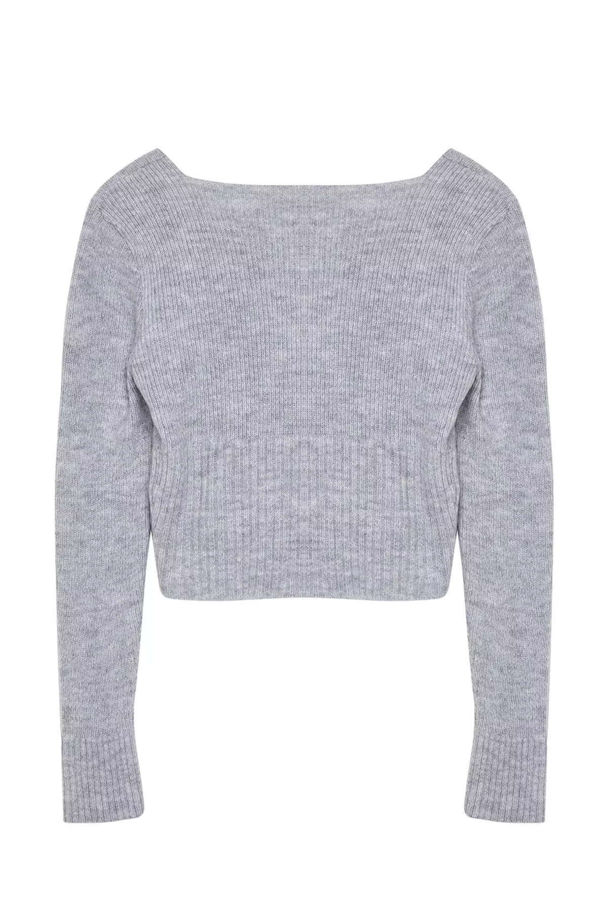 Square Collar Gray Knitwear Crop Cardigan