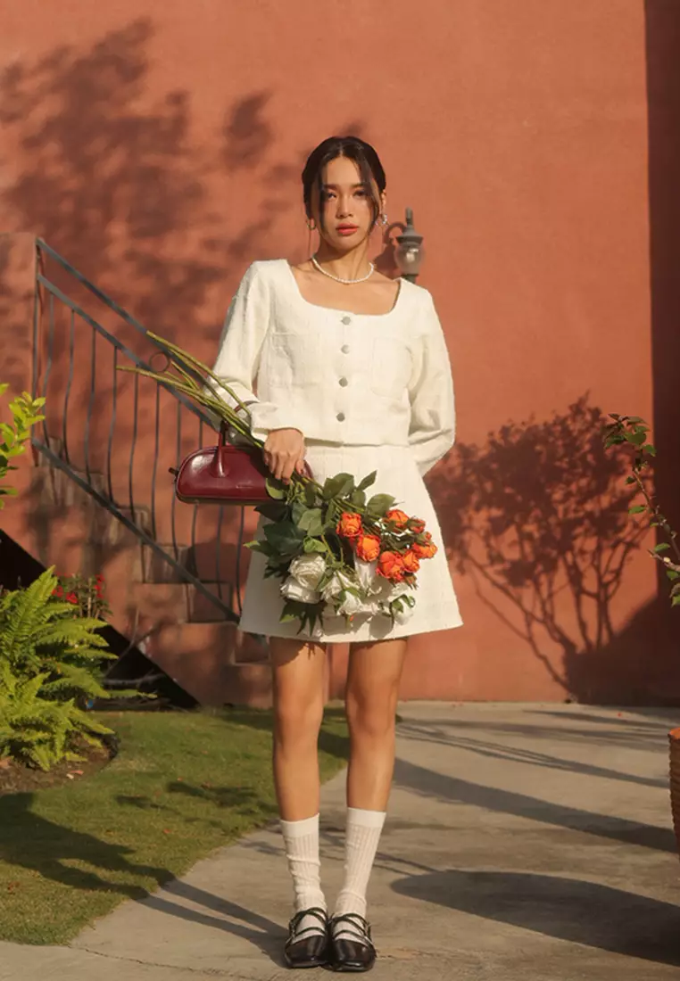 Tweed Square Neck Top