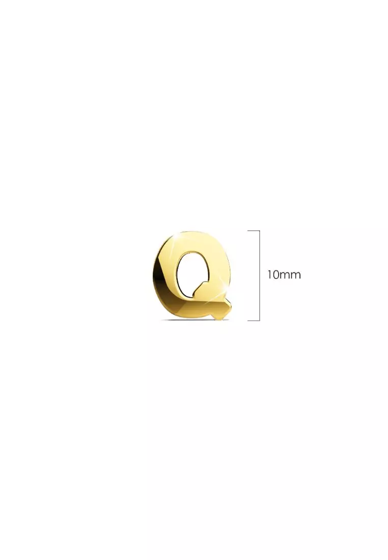 Bold Alphabet Letter Initial Charm Earrings in Gold Tone - Q