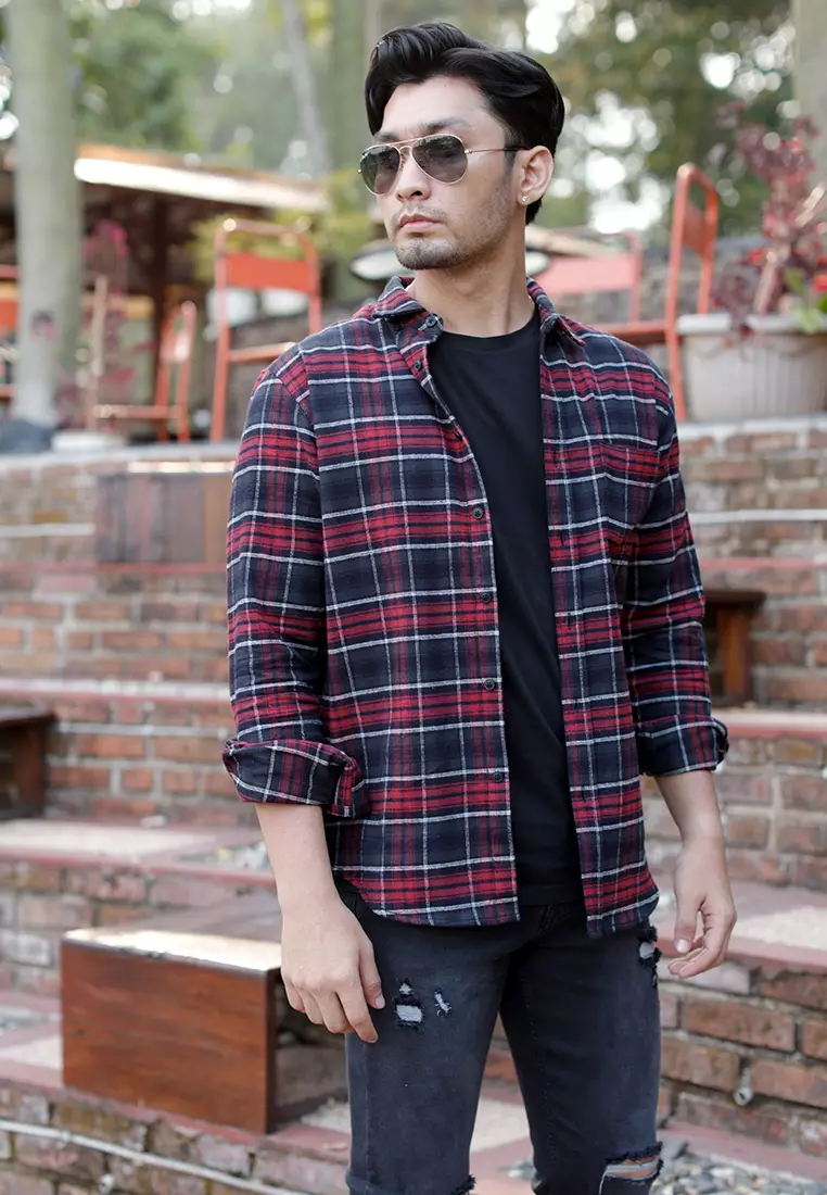 OXCON Extra Comfort Authentic Flannel Shirt Black Red