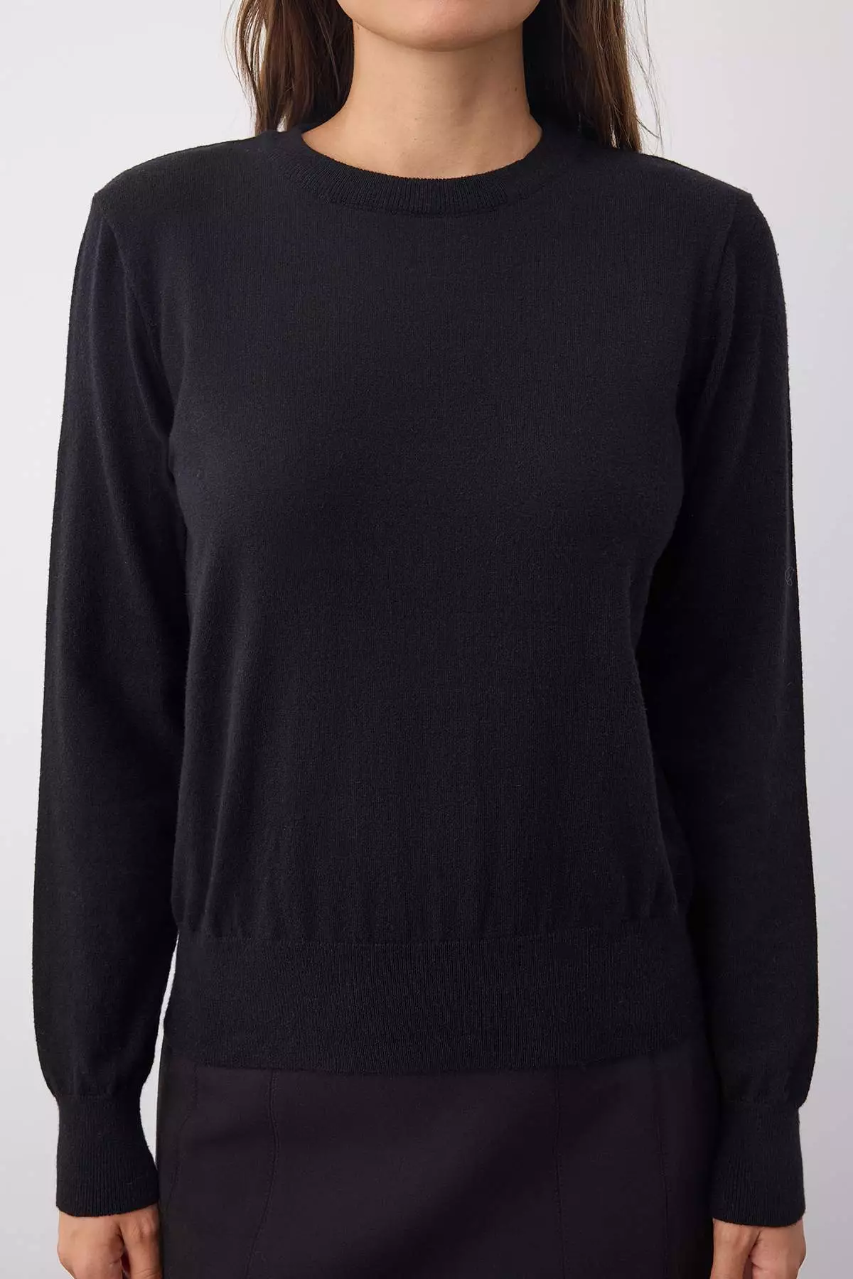 Wardrobe Essentials Black Premium Yarn/Special Yarn Basic Knit Sweater |
