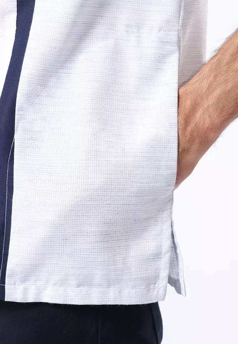Kemeja Koko Pria Lengan Pendek Baju Muslim Pria ARAGON WHITE NAVY