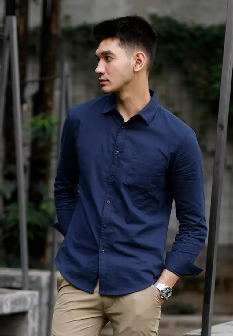 Oxcon Long Sleeve Business Shirt soft cotton Navy