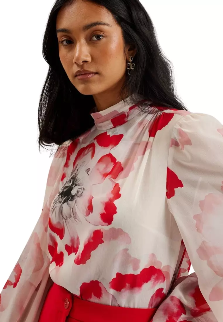 TED BAKER - 【kyoko様】袖ラッフルカットソー Ted Baker Tops Pink Silk ref.122963 - Joli Closet