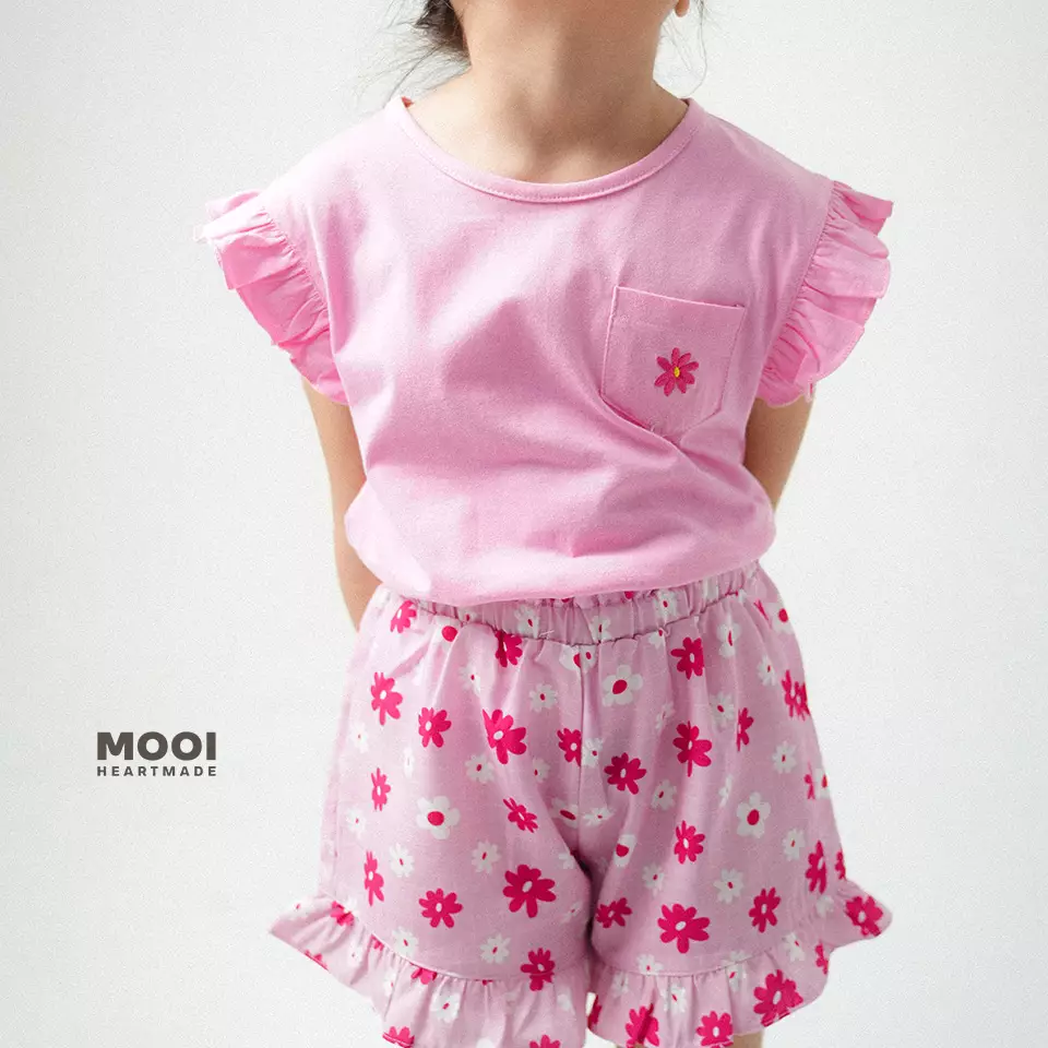 Mooi Setelan Anak Perempuan Ruffle Pocket Tee - Pink Blush