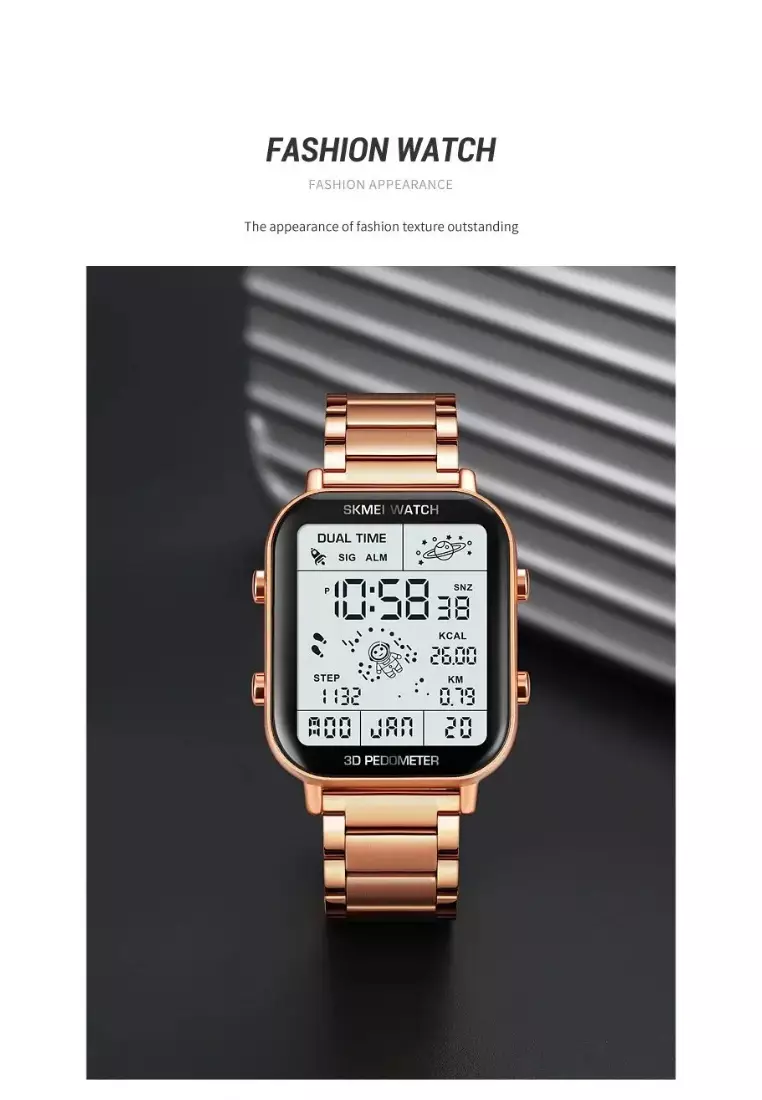 Back Light Display Sport Pedometer Digital Watches Mens Stopwatch Countdown Wristwatch Calendar Calorie Calculation Clock