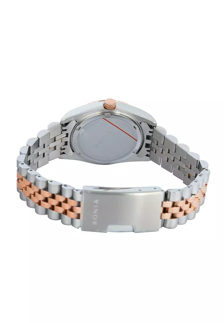 Bonia Sapphire Glass Jam Tangan Analog Wanita Pink Dial Stainless Steel - BNB10550-3677