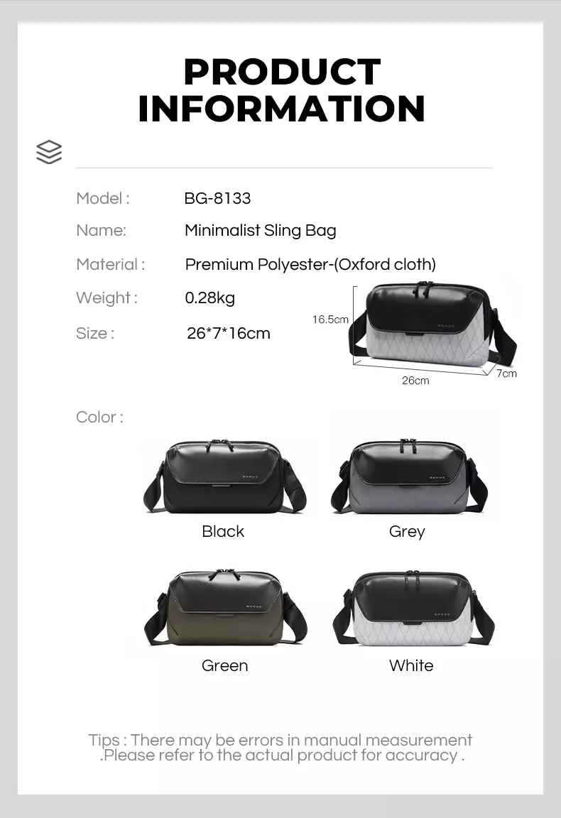BANGE Tas Selempang Pria Tas Pria Sling Bag Pria BG8133- Grey