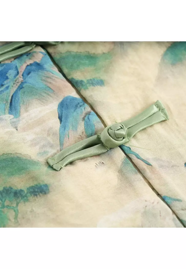 中國山水畫男童唐裝漢服套裝上衣短褲拜年服0836