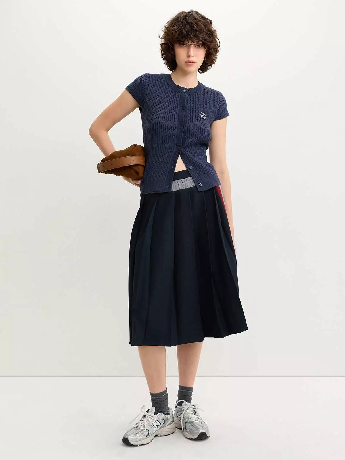 Pomelo - Rok Wanita - Pleated Skirt - Navy