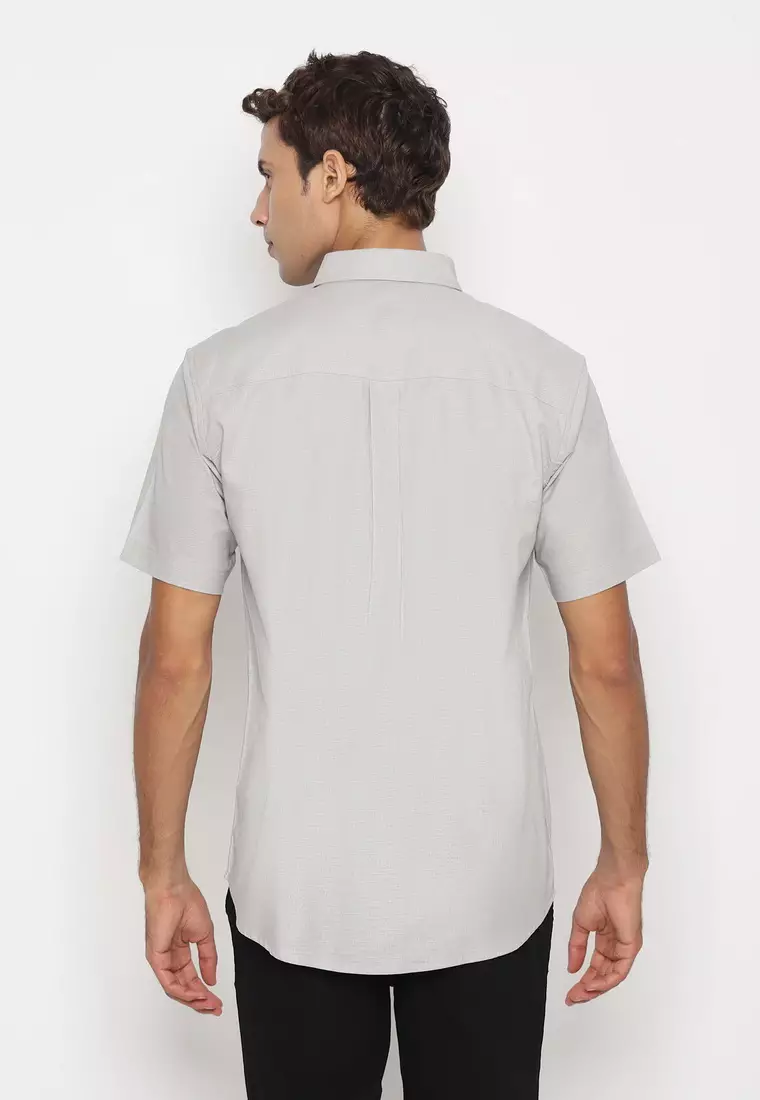 RBJ Kemeja Polos Cotton Slub Light Grey Regular Fit Pria