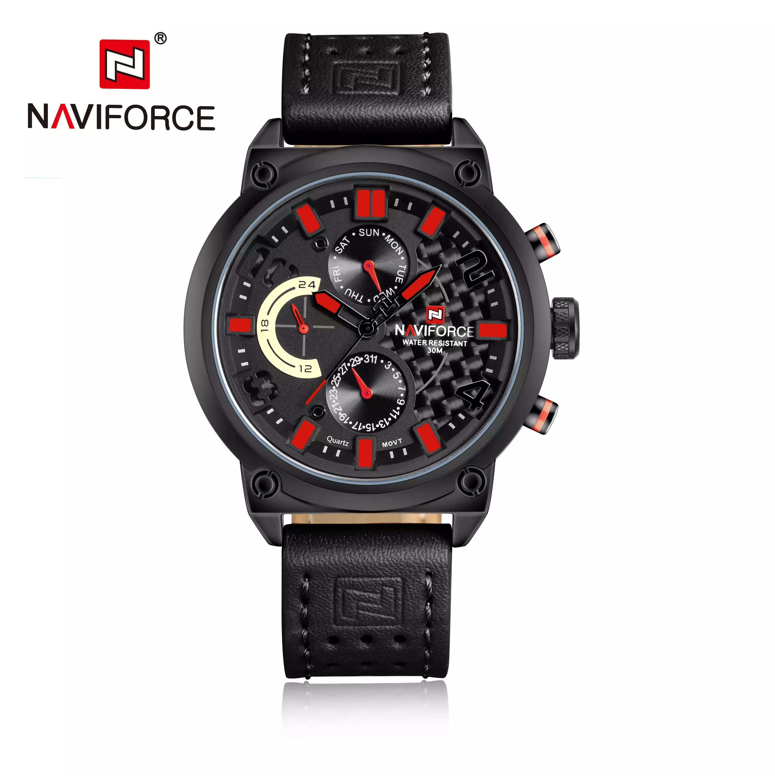 NAVIFORCE Jam Tangan Analog Pria NF-9068M Genuine Leather Strap - BK49 Black