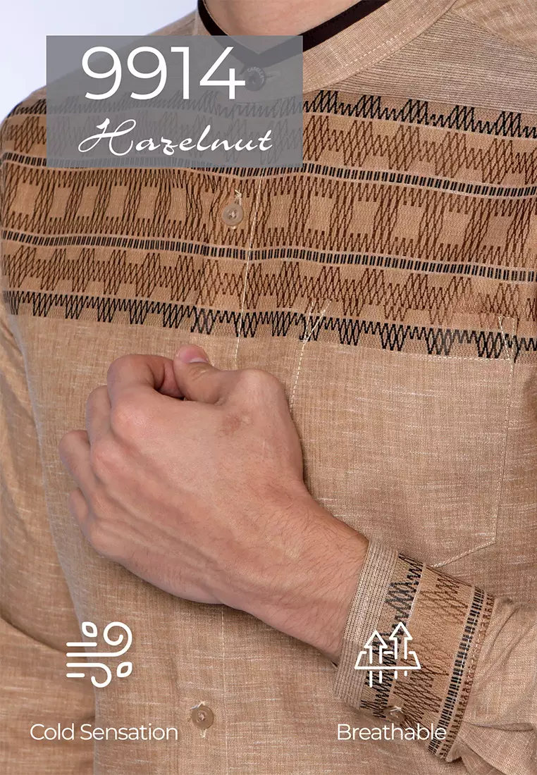 Casella Baju Koko Pria Lengan Panjang Horizontal Design | Koko Lengan Panjang Hadid 9914 Hazelnut