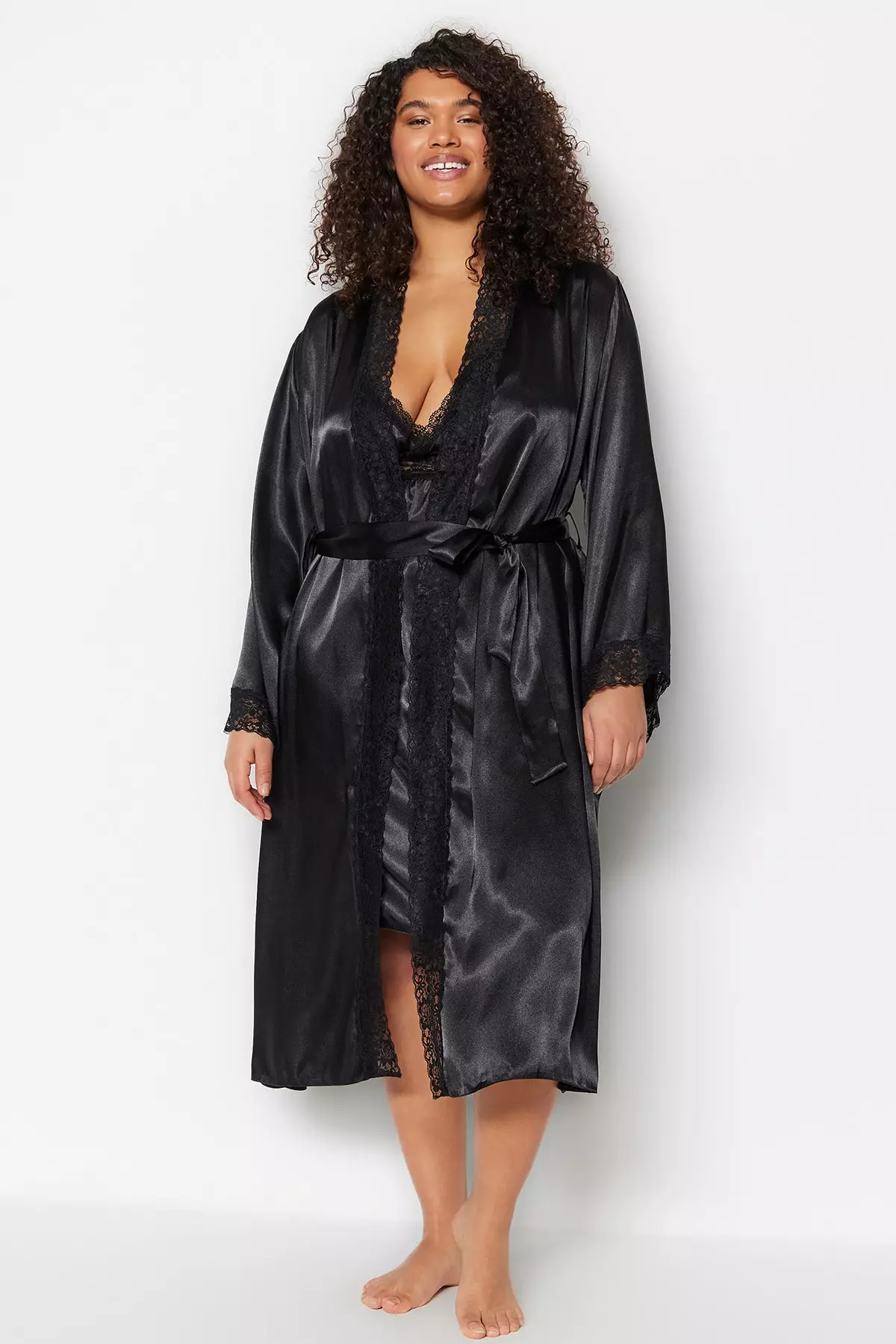 Plus size top satin dressing gown