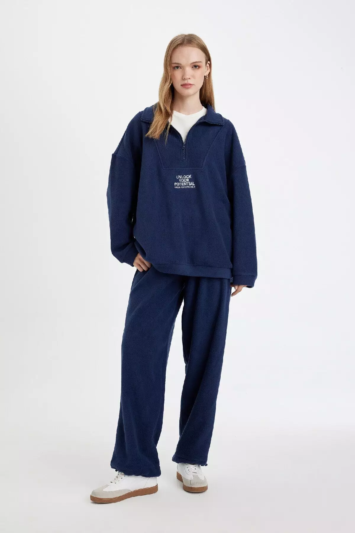 Zippered Embroidered Fleece Sweatshirt