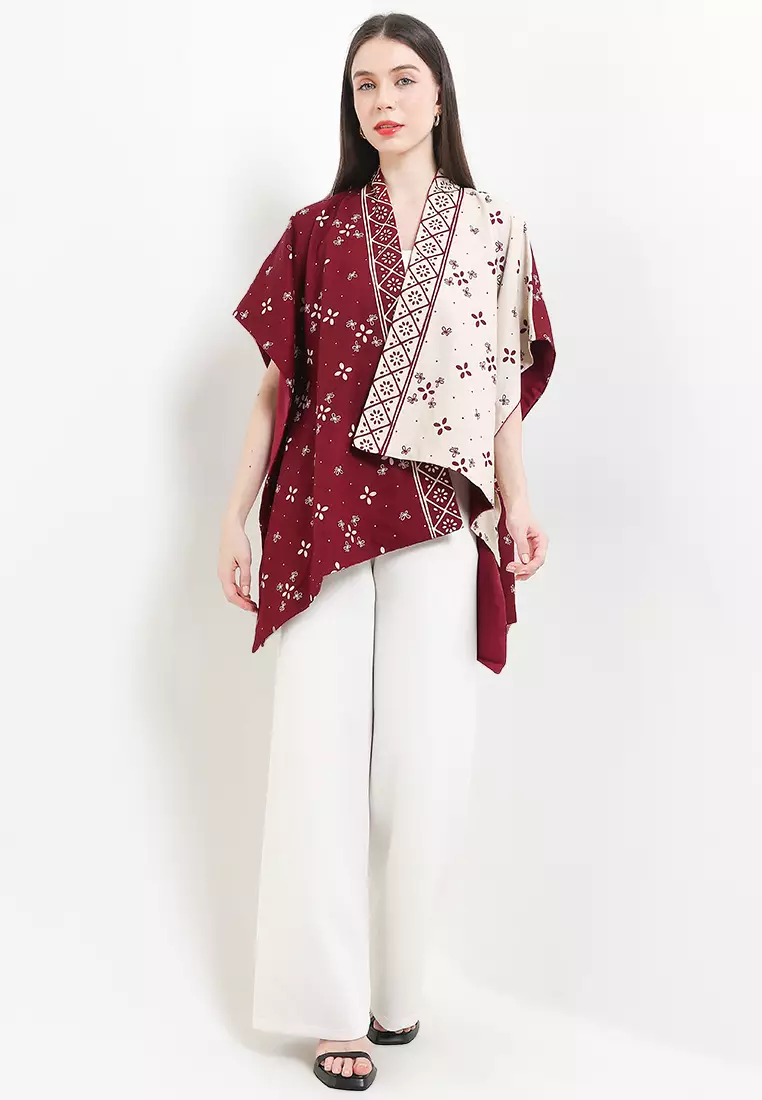 Outer Cardigan Atasan Batik Wanita Furing Areeya Merah Maroon Muslim Natal Imlek Cheongsam