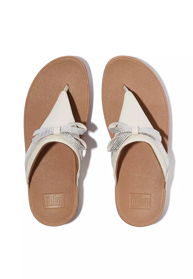 Lulu Glitz-bow Leather Toe-post Sandals