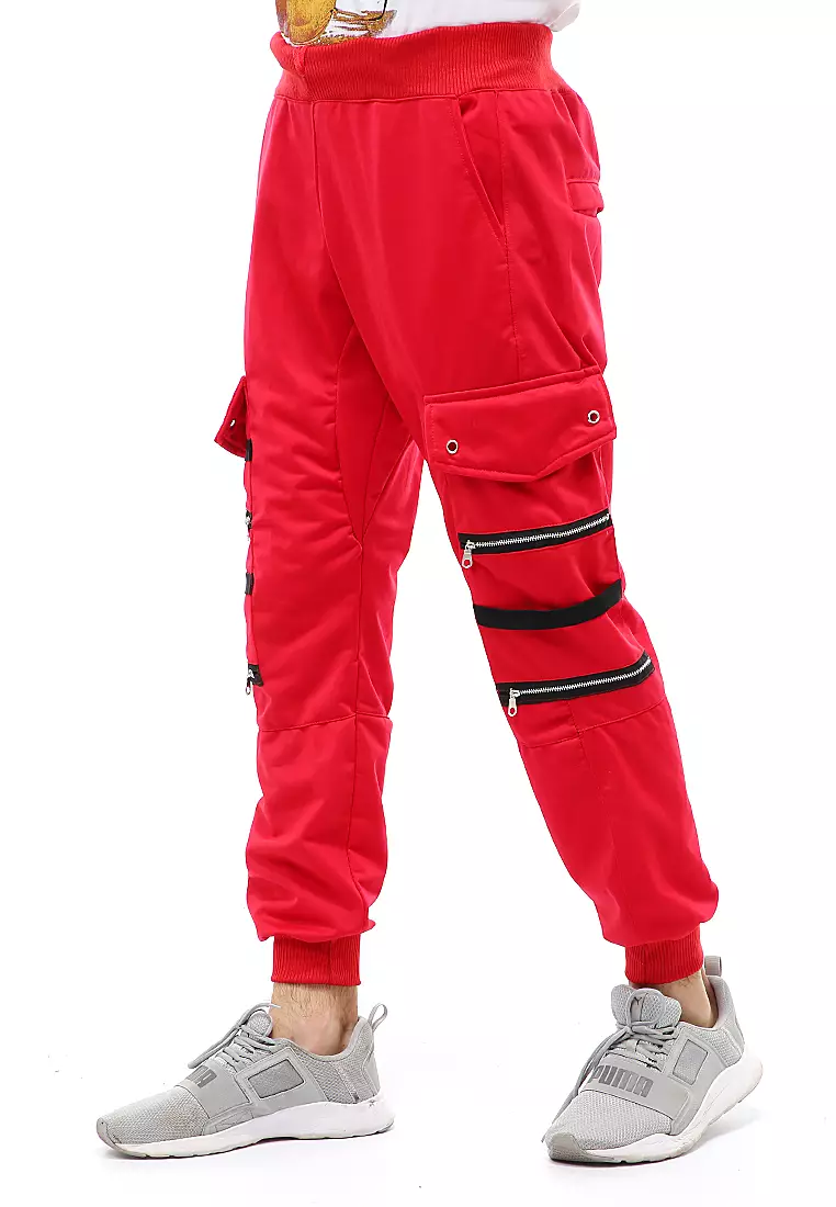 Locko Long Pants Celana Jogger Pria Zipper Design Material Baby Terry ORIGINAL - Red